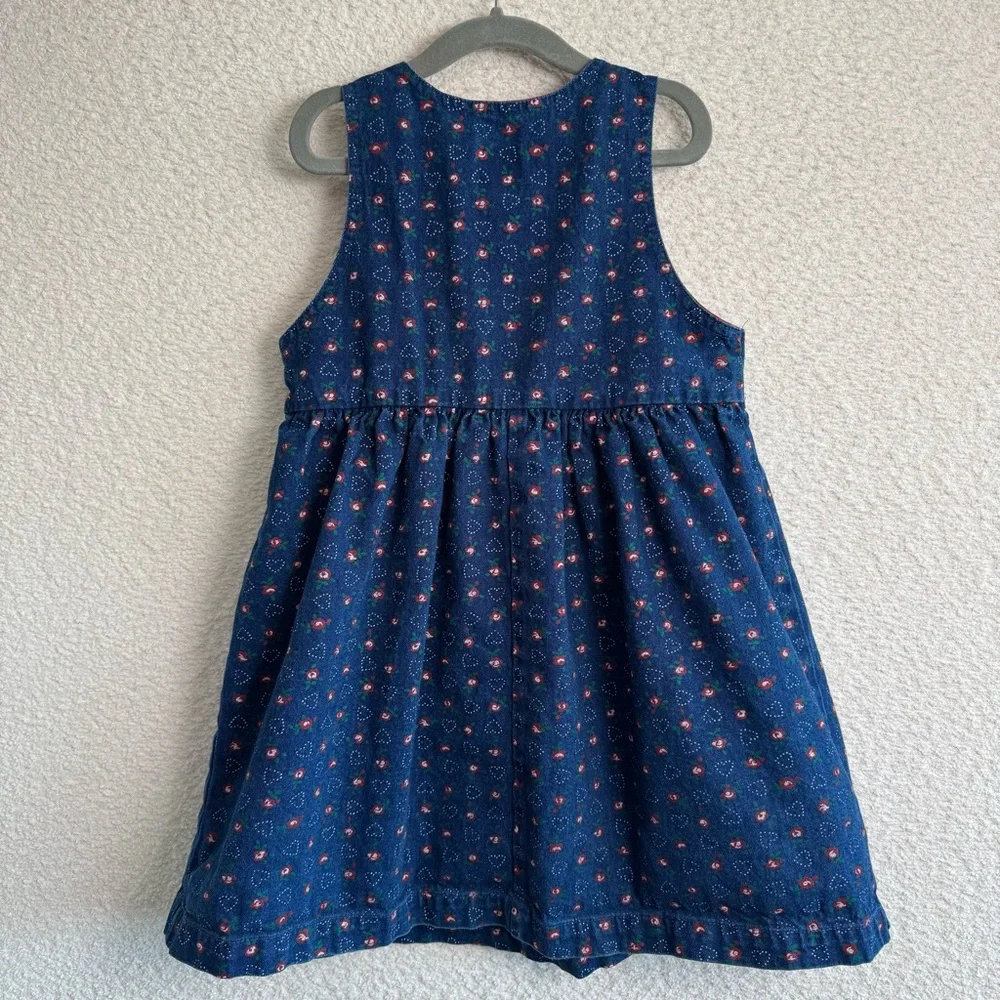 Vintage Osh Kosh B’Gosh‎ Denim Jumper Dress Red White Floral Heart Print Size 6